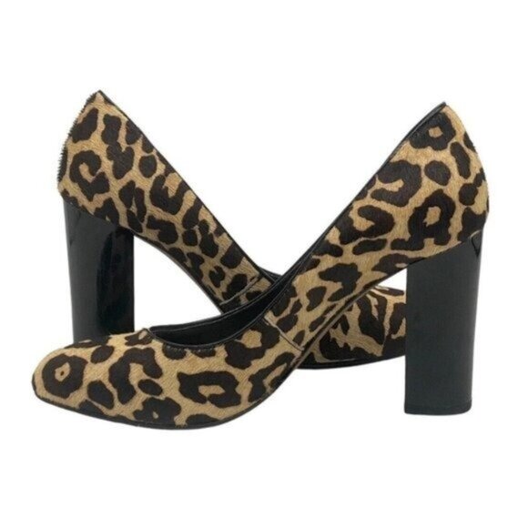 Donald Pliner Calf Hair Leopard Print 4" Block Heel Round Toe Pumps Size 7 - Picture 5 of 9